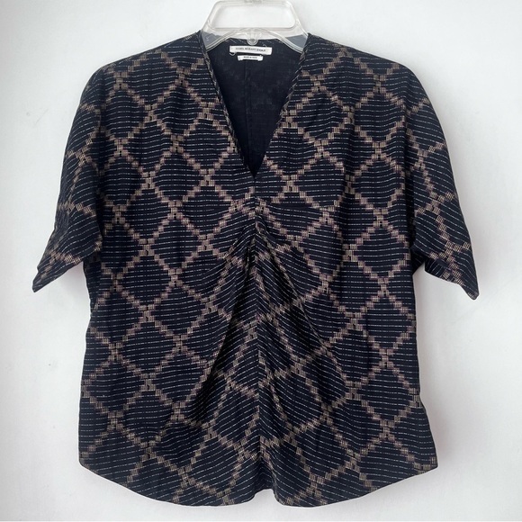 Isabel Marant Étoile Jarvis Voile Black Patterned Short Sleeve Blouse 36 / US S - Picture 7 of 10